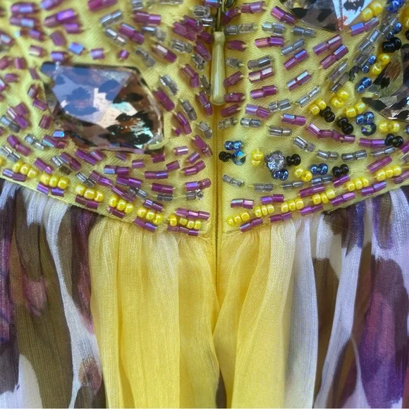 Y2K Camille La Vie Pink & Yellow Leopard Beaded Gown Size 14 - Picture 8 of 9